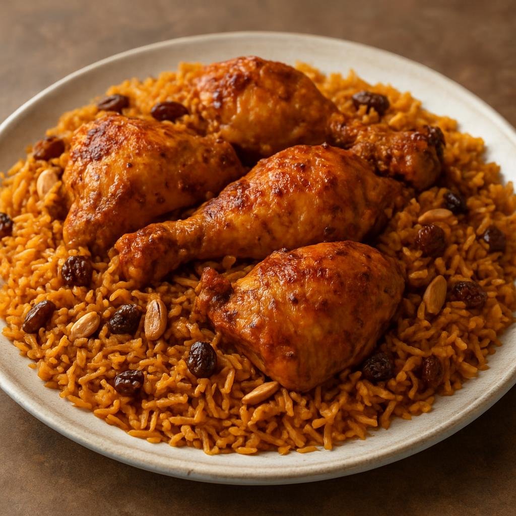 Entree: Saudi Arabia – Hijaz – كبسة ➤ Kabsa (Fragrant spiced rice cooked with chicken in a tomato-based broth and aromatic Middle Eastern spices) recipe