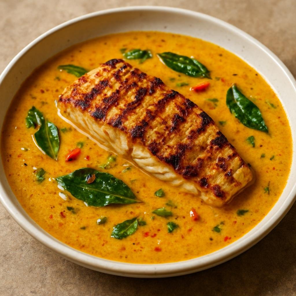 Entree: British Indian Ocean Territory – Northern Culinary Region – Grilled Fish with Coconut Milk (Grilled firm white fish served in a fragrant spiced coconut milk sauce) recipe