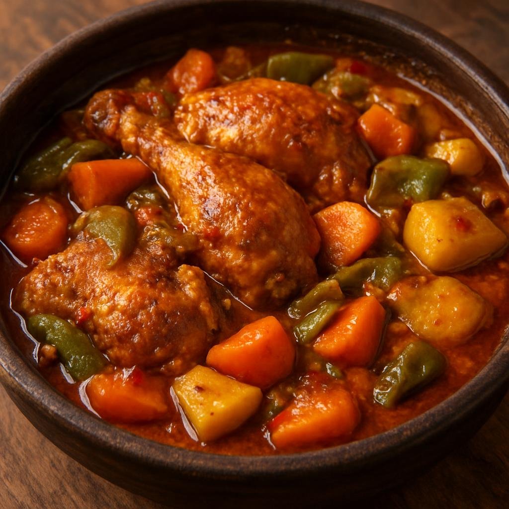 Entree: Cote d'Ivoire – Northern Culinary Region – Kedjenou de Poulet (Ivorian slow-braised spicy chicken cooked with vegetables in a tightly sealed pot) recipe
