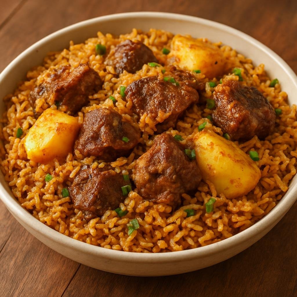 Entree: Djibouti – Northern Culinary Region – Skoudehkaris (Djiboutian spiced rice cooked with tender lamb and potatoes) recipe