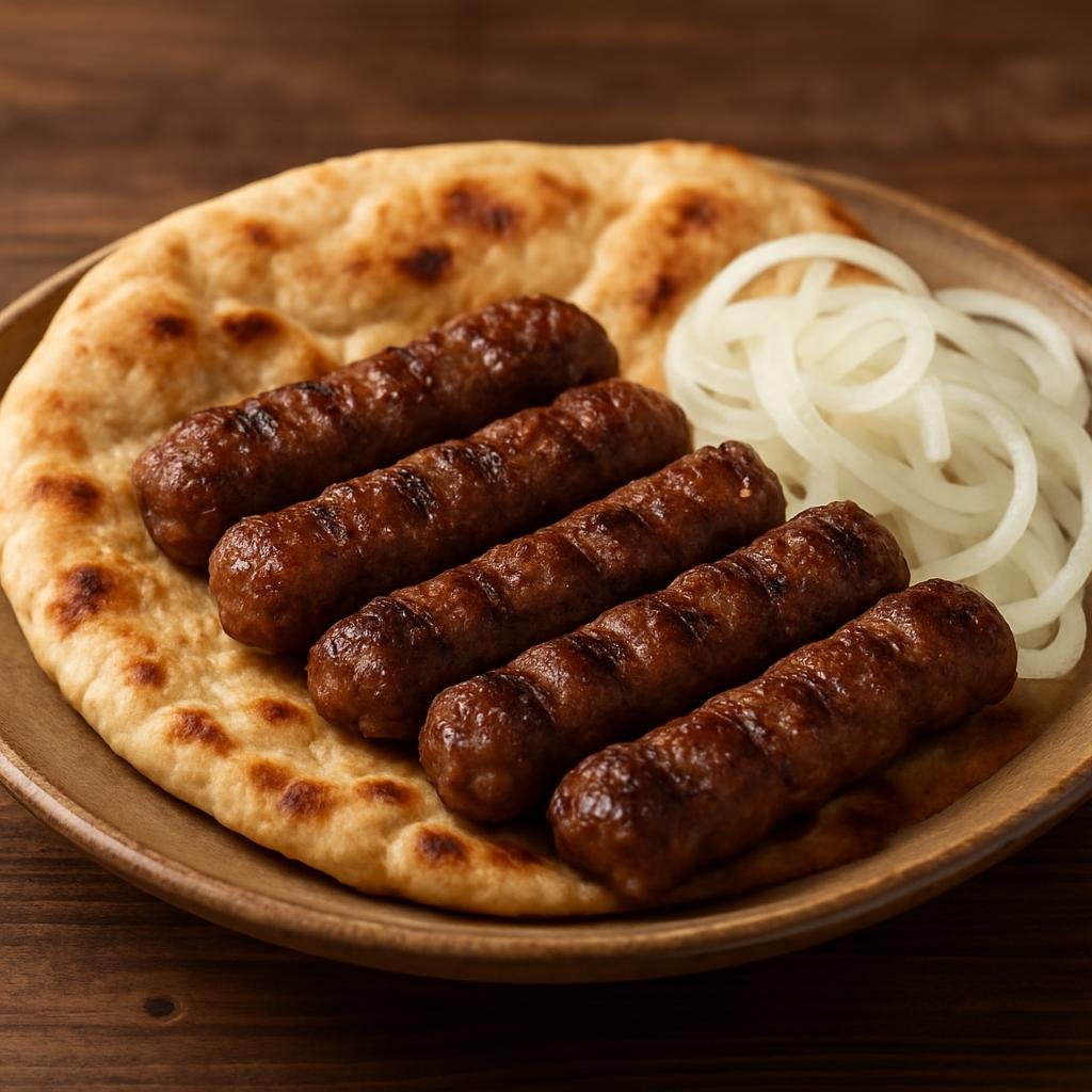 Entree: Montenegro – Southern Culinary Region – Cevapi (Grilled seasoned minced meat sausages traditionally served with flatbread and raw onions) recipe