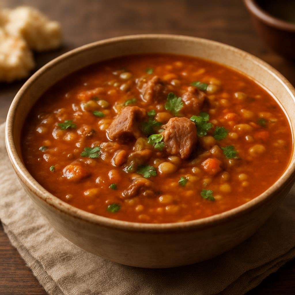 Entree: Western Sahara – Southern Culinary Region – الحريرة ➤ Al-Harira (Hearty spiced tomato, lentil, and lamb stew-soup traditionally served to break the fast during Ramadan) recipe