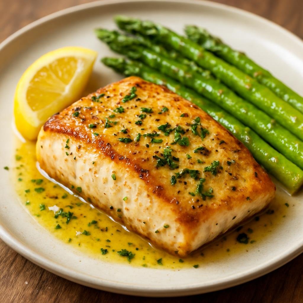 Entree: Canada – British Columbia Coast – West Coast Halibut (Pan-seared Pacific halibut fillets finished with lemon-herb butter and coastal seasonings) recipe
