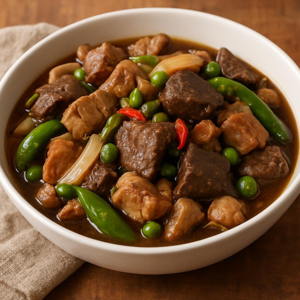 Entree: Philippines – Ilocano – Igado (Pork and liver stew with vinegar, soy, and vegetables) recipe