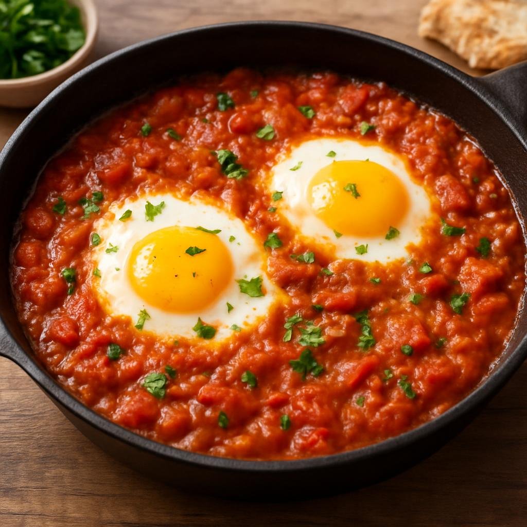 Entree: Israel – Jerusalem – שקשוקה ➤ Shakshuka (Poached eggs in a spiced tomato and pepper sauce) recipe