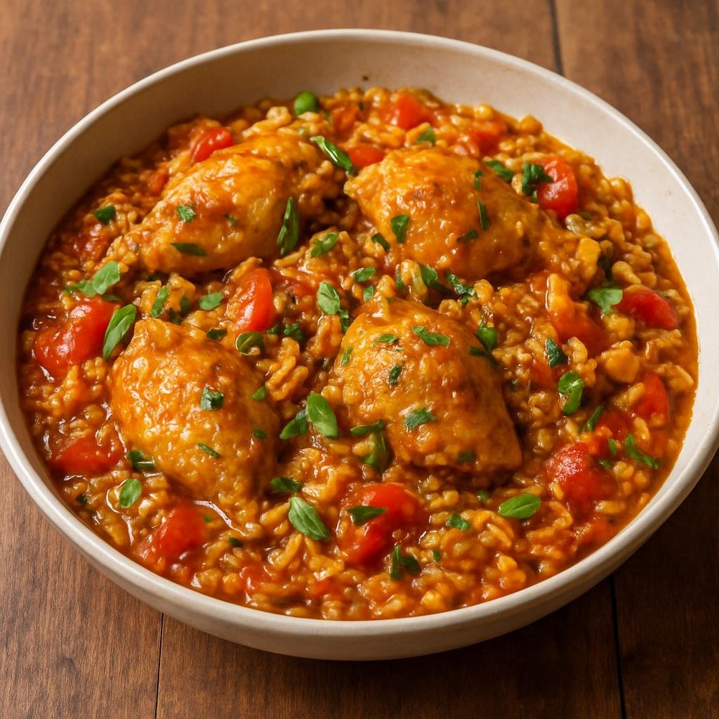 Entree: French Guiana – Northern Culinary Region – Riz Creole (Creole-style one-pot rice with tomatoes, peppers, aromatic herbs, and chicken) recipe