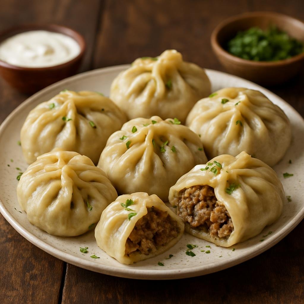 Entree: Kyrgyzstan – Southern Culinary Region – Манты ➤ Manty (Large steamed meat dumplings filled with spiced lamb and onions) recipe