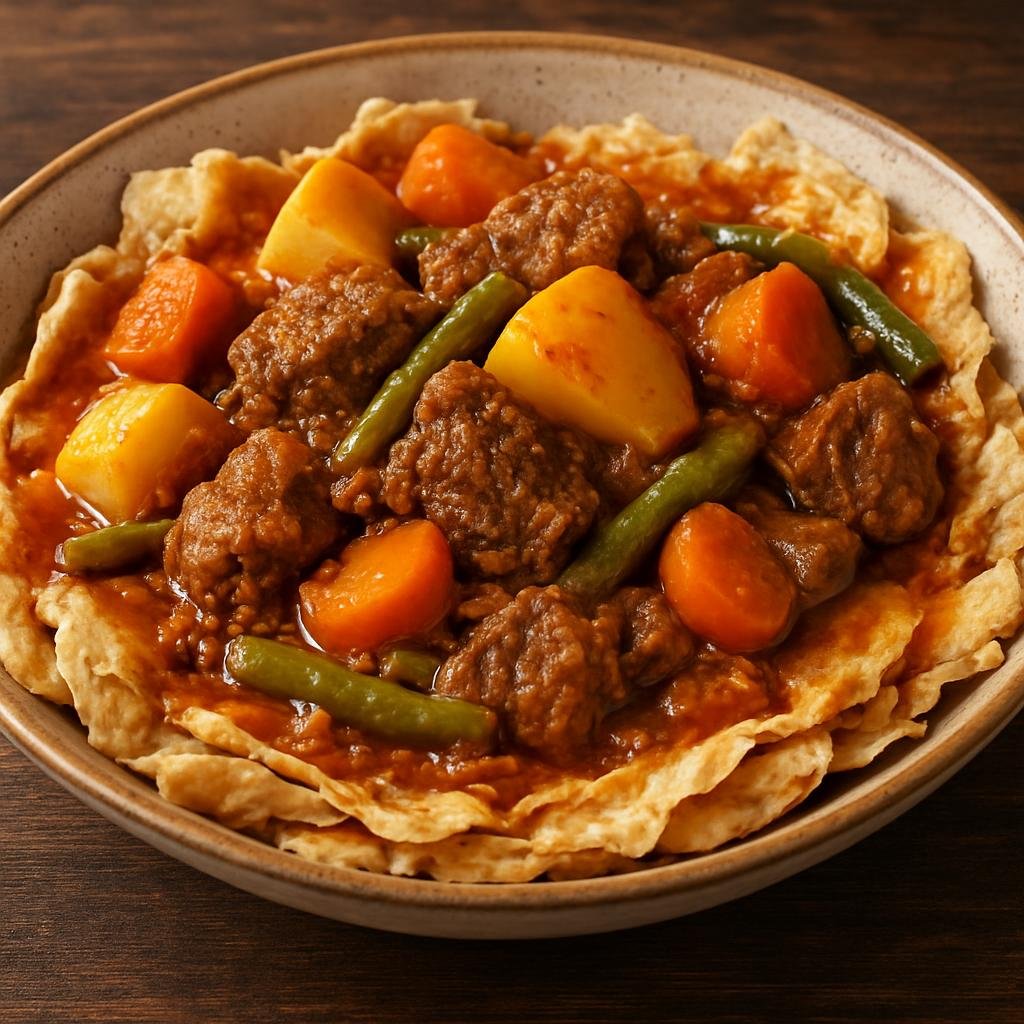 Entree: United Arab Emirates – Southern Culinary Region – الثريد ➤ Al-Thareed (Bread-and-stew dish of slow-simmered meat and vegetables served over torn flatbread) recipe