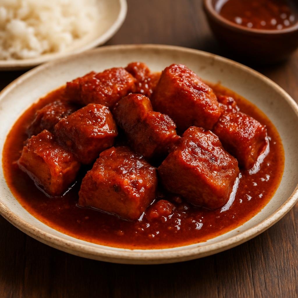 Entree: Mexico – Chiapas – Puerco en Adobo (Pork braised in a smoky, tangy red chile and vinegar adobo sauce) recipe