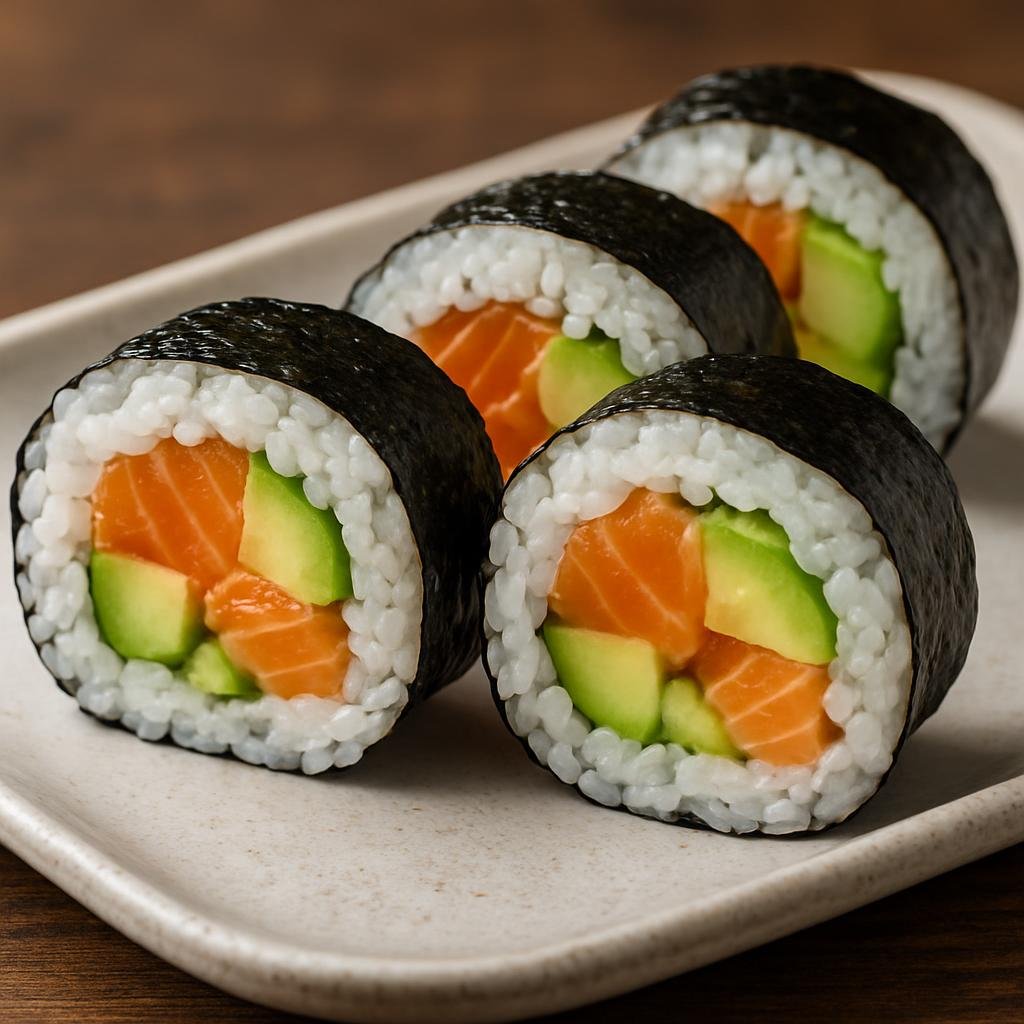 Entree: Canada – British Columbia Coast – Vancouver Sushi Roll (A Pacific-coast style maki roll featuring sushi rice, nori, Pacific salmon, avocado, and cucumber) recipe