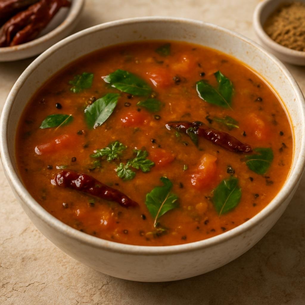 Entree: India – Tamil Nadu – ரசம் ➤ Rasam (Spicy-tangy South Indian soup made with tamarind, tomatoes, spices, and lentil broth) recipe