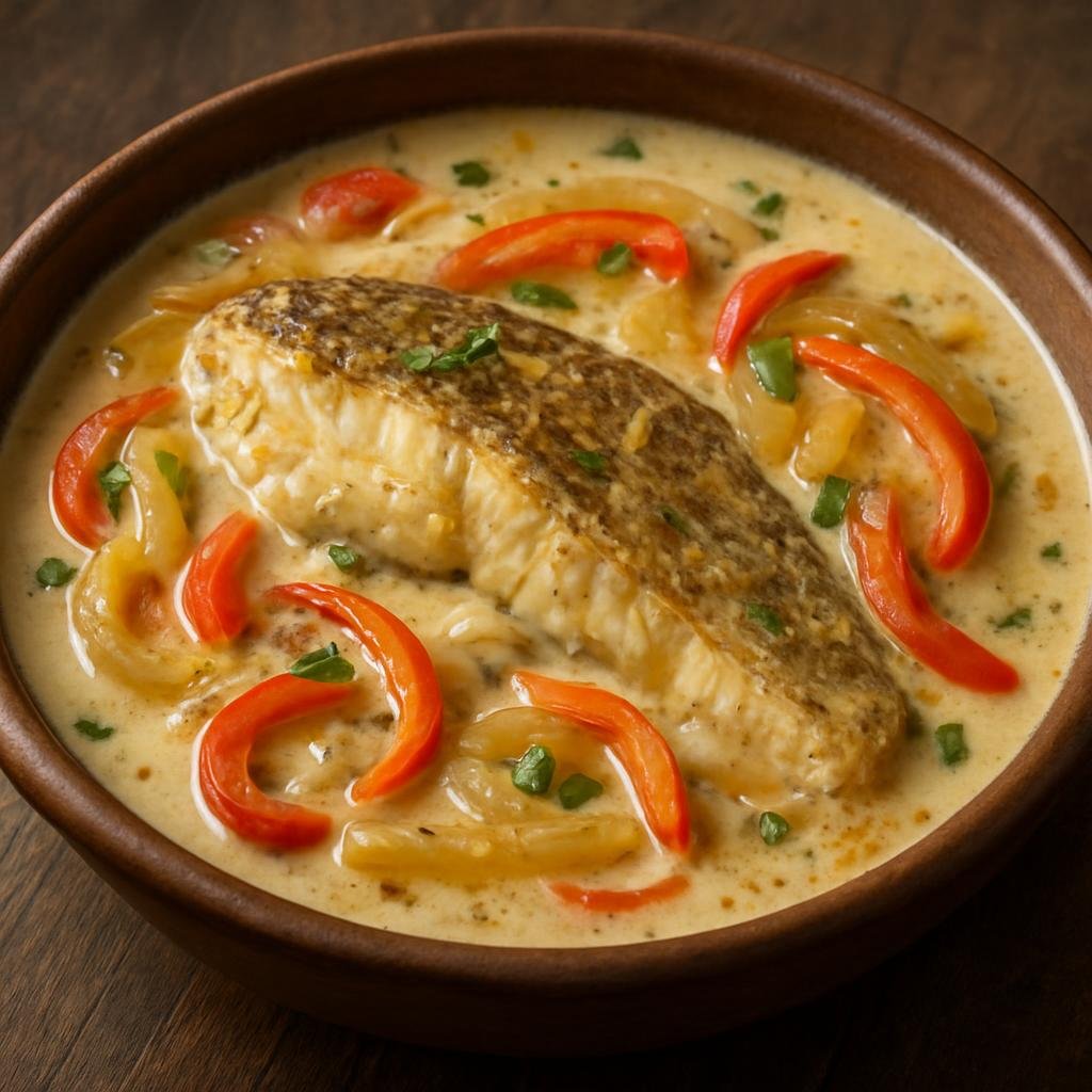Entree: Dominican Republic – Northern Culinary Region – Pescado con Coco (Fish simmered in coconut milk with aromatic peppers, onions, and Dominican seasonings) recipe