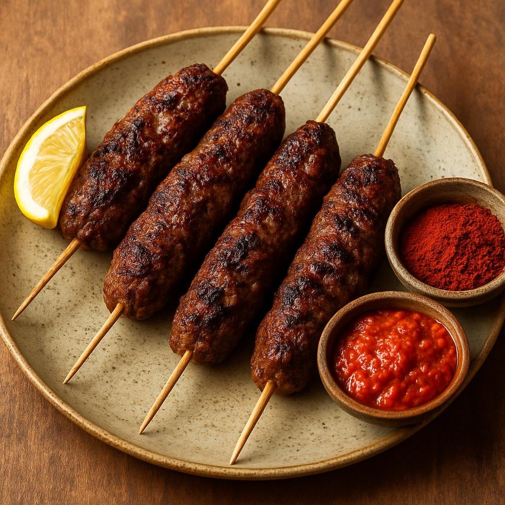 Entree: Tunisia – Southern Tunisia – كفتة ➤ Kefta (Spiced ground lamb formed into skewers or patties and grilled, served hot with lemon and spicy condiments) recipe