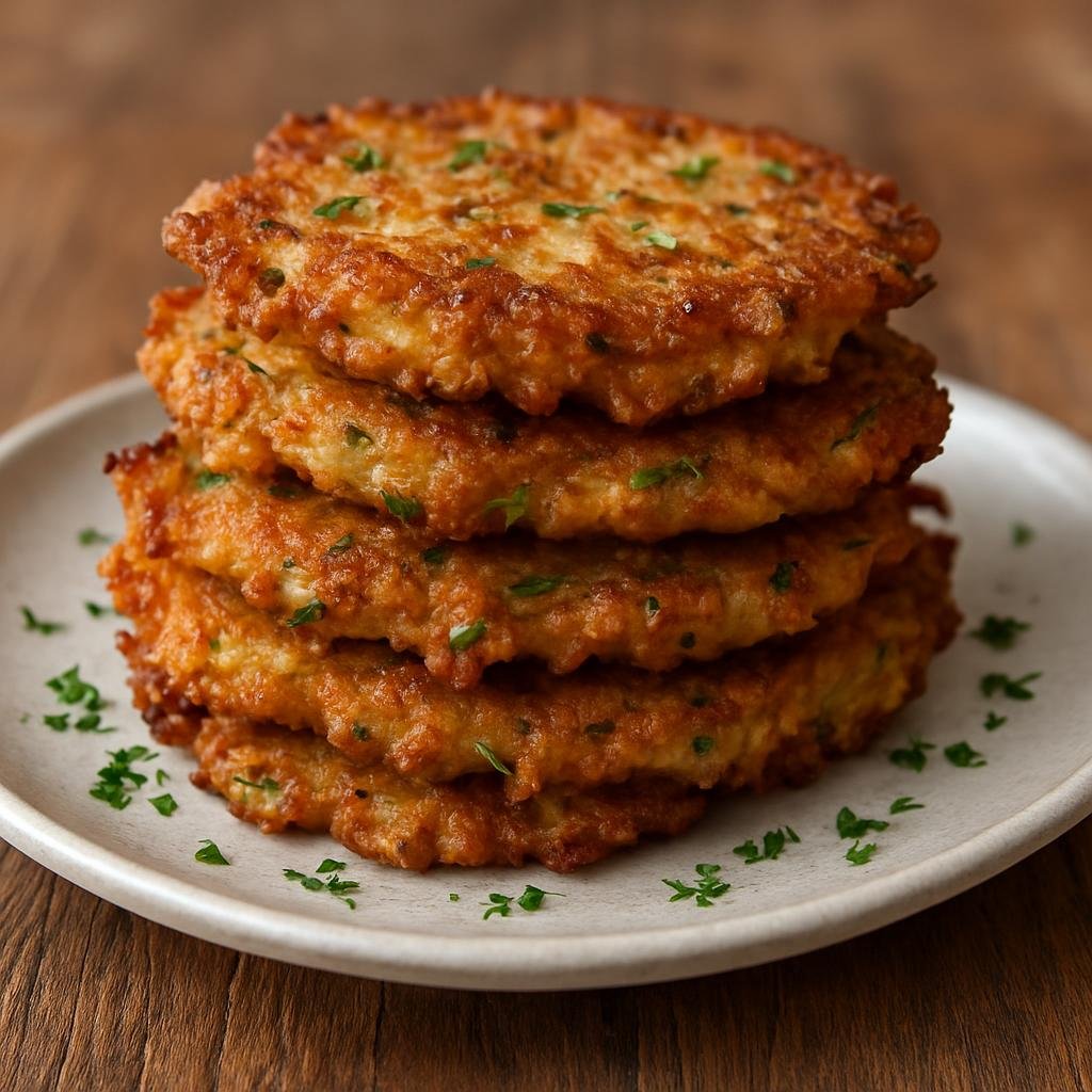 Entree: Luxembourg – Southern Culinary Region – Gromperekichelcher (Crispy Luxembourg-style potato fritters made from grated potatoes, onion, egg, and parsley) recipe