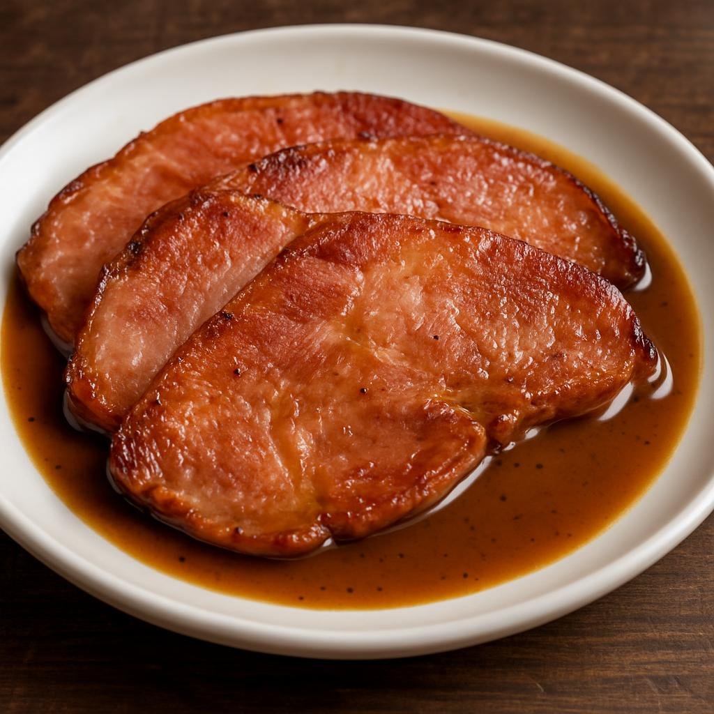 Entree: United States – Appalachia – Country Ham with Red-Eye Gravy (Pan-fried salt-cured ham slices served with a sharp coffee-based pan gravy) recipe