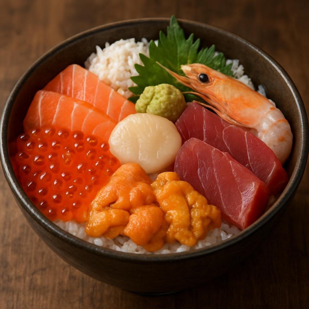 Entree: Japan – Hokkaido – 海鮮丼 ➤ Kaisen-don (Hokkaido-style seafood rice bowl topped with assorted raw and marinated seafood) recipe
