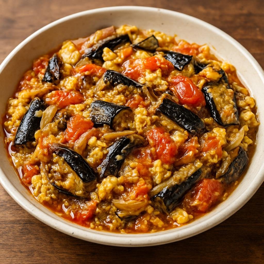 Entree: Philippines – Ilocano – Poqui Poqui (Ilocano charred eggplant sauté with tomatoes, onions, garlic, and scrambled eggs) recipe