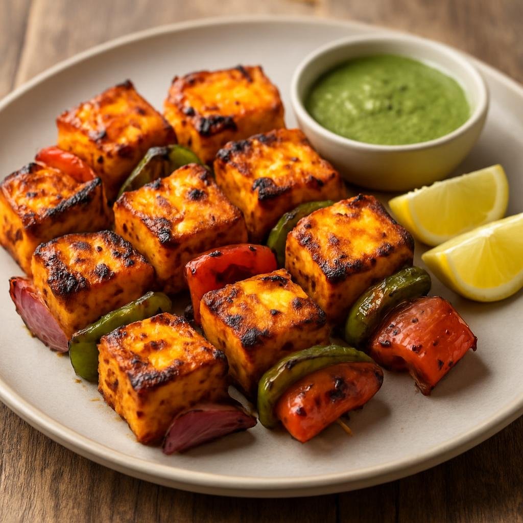 Entree: South Africa – Durban Indian – पनीर टिक्का ➤ Paneer Tikka (Marinated grilled Indian cottage cheese cubes and vegetables) recipe