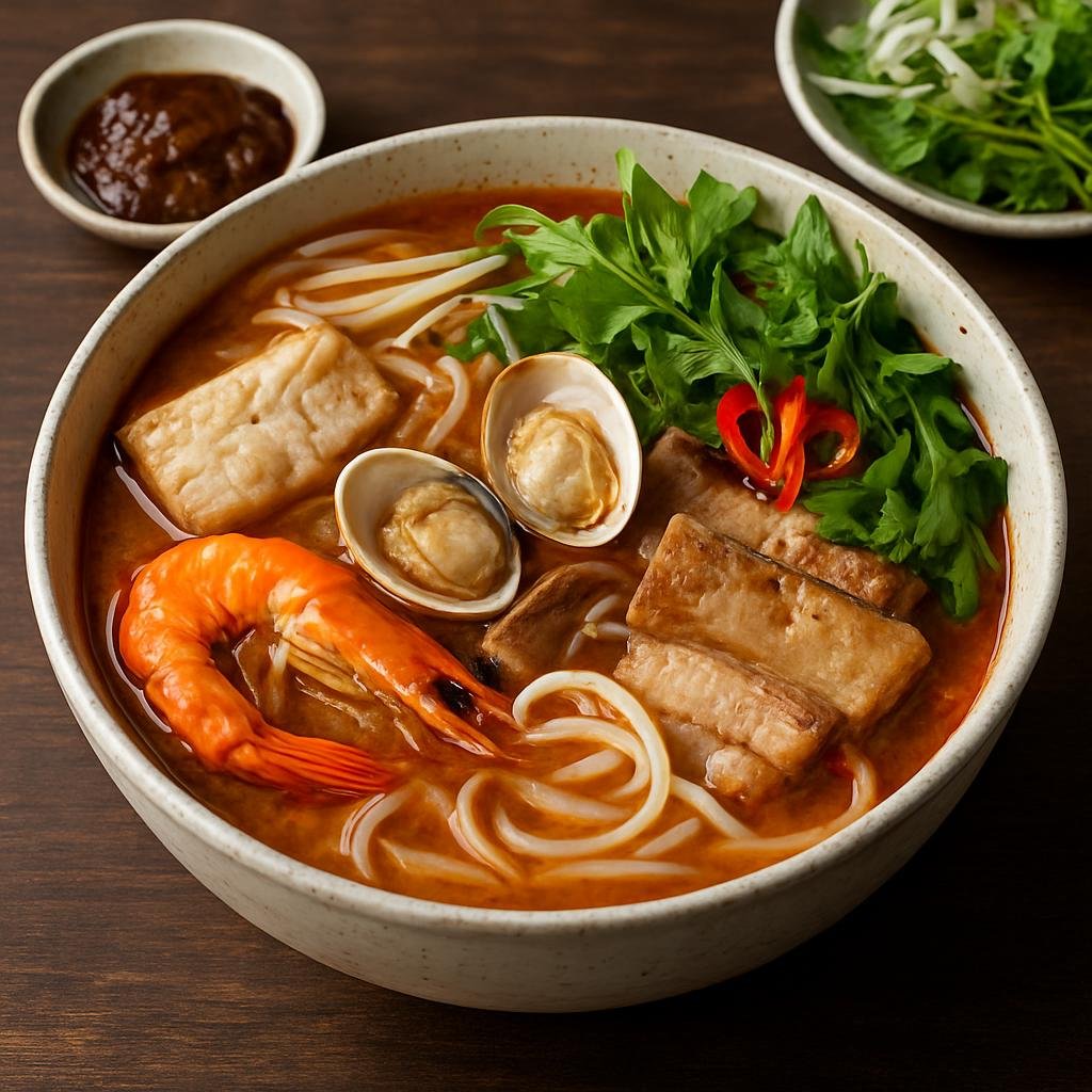 Entree: Vietnam – Hoi An / Da Nang – Bun Mam (Fermented fish noodle soup with mixed seafood, pork, and fresh herbs) recipe