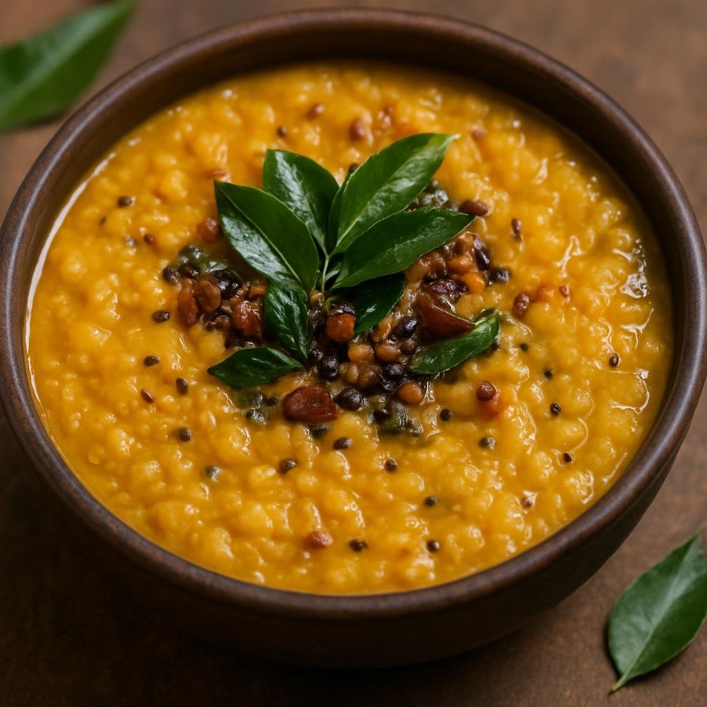 Entree: Sri Lanka – Kandyan Highlands – පරිප්පු කරි ➤ Parippu kari (Spiced coconut lentil curry flavored with curry leaves and tempered spices) recipe