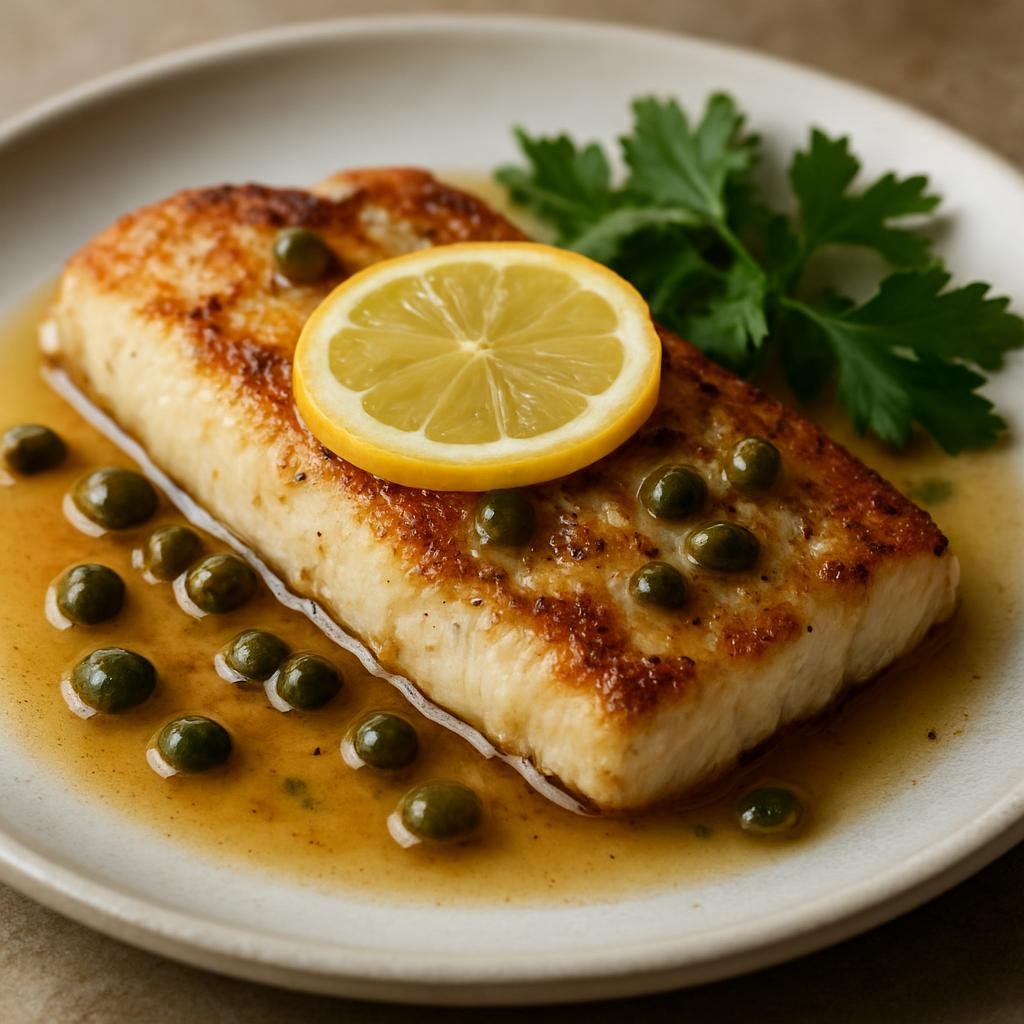Entree: Antarctica – Northern Culinary Region – Pan-Seared Antarctic Toothfish (Pan-seared fillets of Antarctic toothfish finished with a lemon-brown butter and caper sauce) recipe