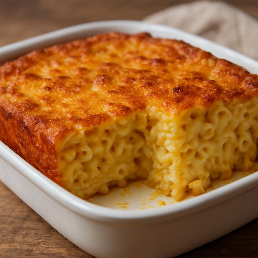 Entree: Barbados – Northern Culinary Region – Bajan Macaroni Pie (Baked Barbadian cheesy macaroni casserole with a savory egg custard) recipe