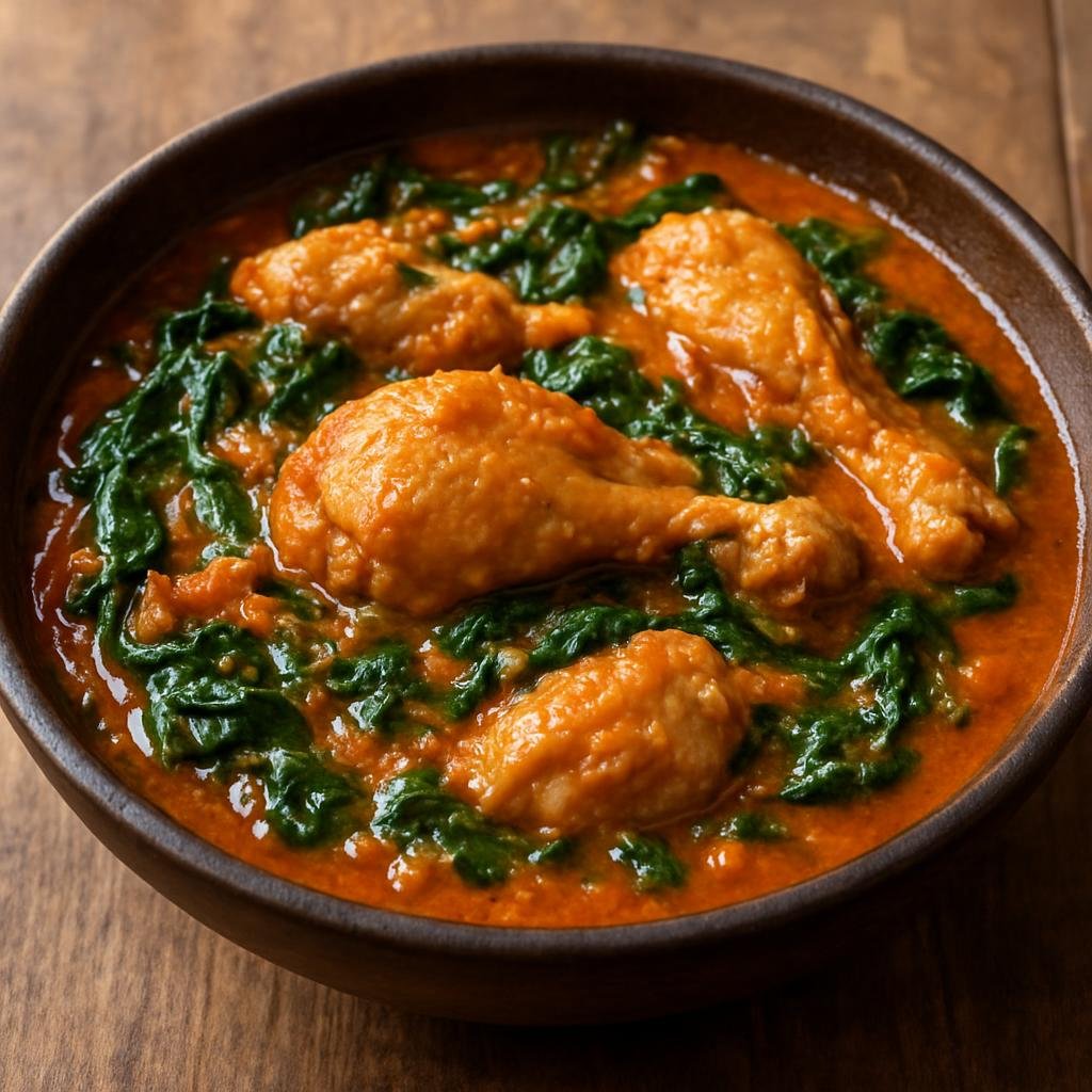 Entree: Sierra Leone – Southern Culinary Region – Crain Crain (Hearty Sierra Leonean peanut and tomato stew with chicken and leafy greens) recipe