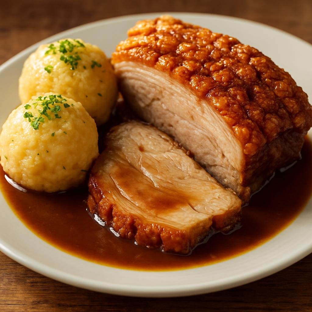 Entree: Germany – Berlin-Brandenburg – Schweinebraten (Traditional roasted pork with crisp crackling and a savory brown gravy) recipe