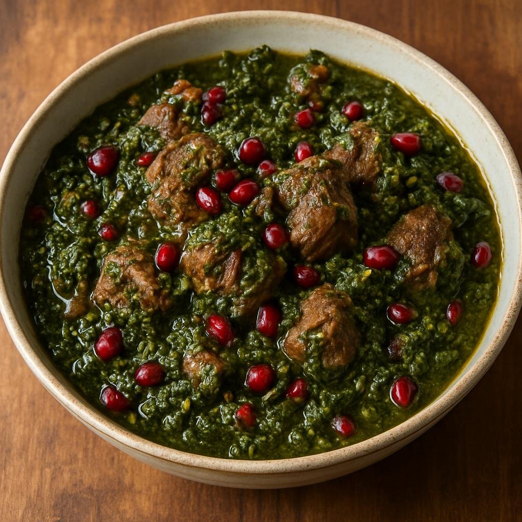 Entree: Iran – Caspian / Gilan – انار بیج ➤ Anār Bij (Gilan-style pomegranate and herb stew with lamb) recipe