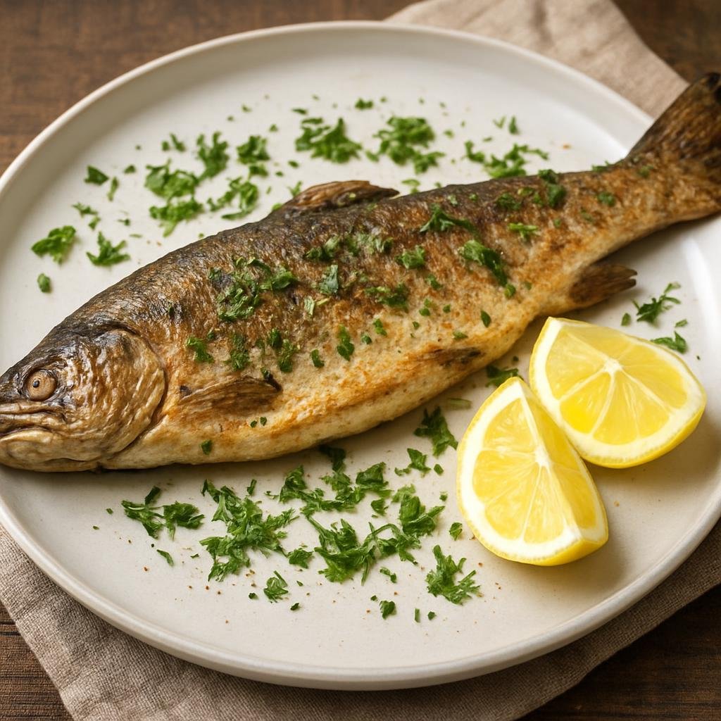 Entree: Armenia – Central Culinary Region – Իշխան ➤ Ishkhan (Whole freshwater trout, typically Lake Sevan trout, roasted or grilled simply with herbs and lemon) recipe