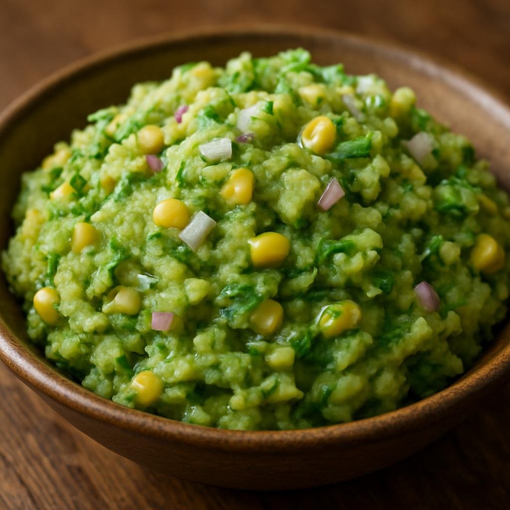 Entree: Kenya – Nairobi & Central Kenya – Irio (Mashed peas, potatoes and corn seasoned with onion and herbs — a Kenyan staple vegetable mash) recipe