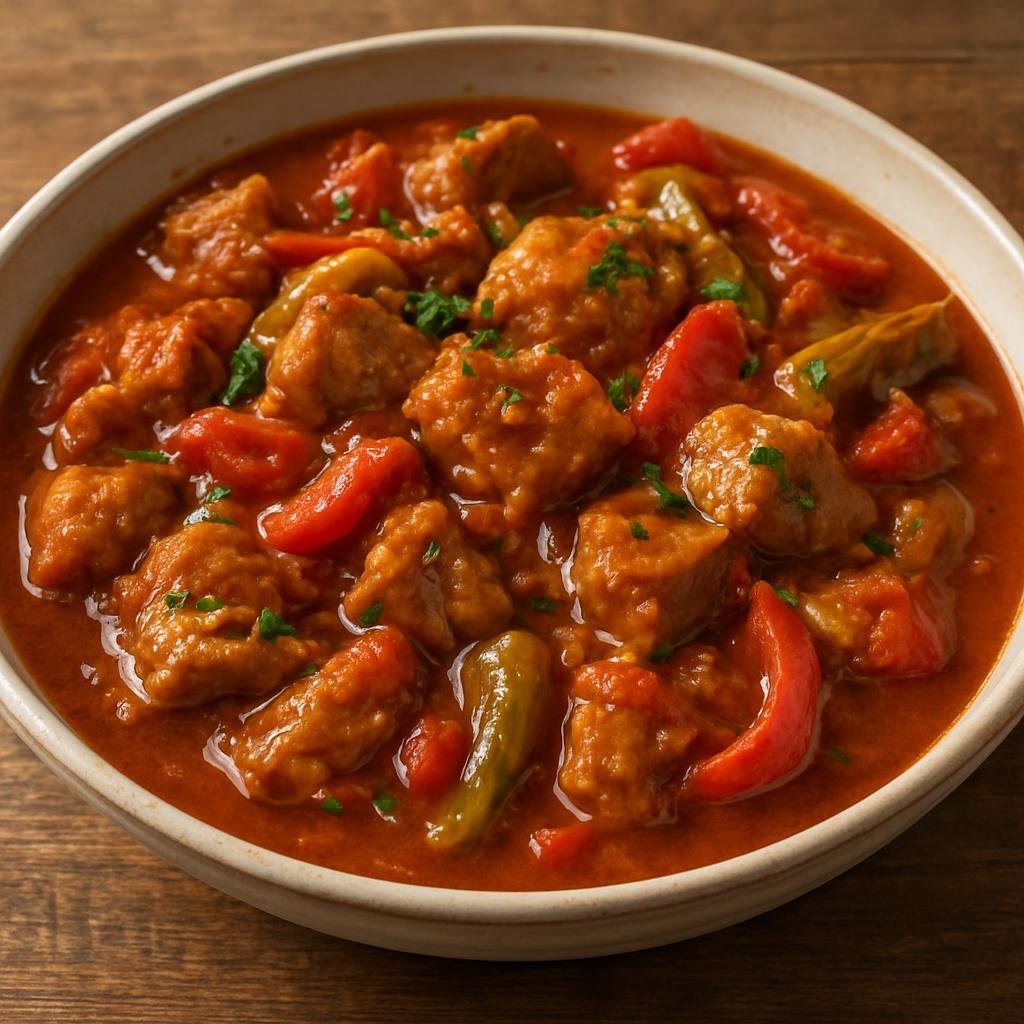 Entree: Guadeloupe – Southern Culinary Region – Ragoût de Porc (Guadeloupean Creole pork stew braised with tomatoes, peppers, and warm island spices) recipe