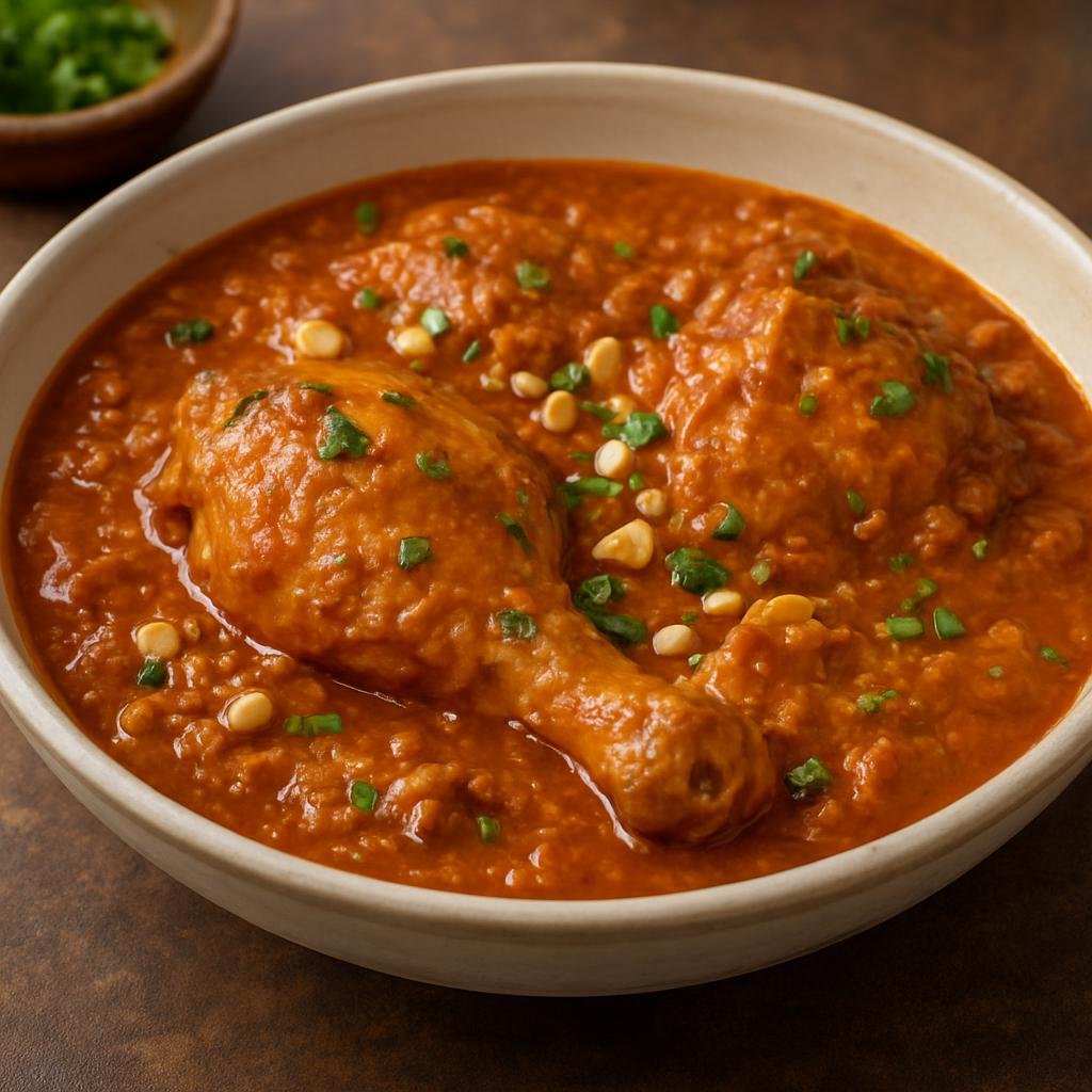 Entree: Mauritania – Southern Culinary Region – Poulet à la Mauritanienne (Braised Mauritanian chicken in a spiced peanut-tomato sauce) recipe