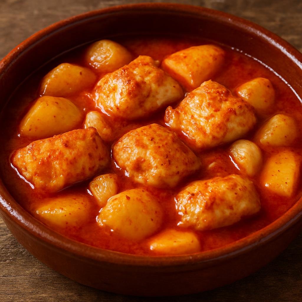 Entree: Spain – Asturias – Pixín a la Cazuela (Monkfish simmered in an Asturian casserole with potatoes, garlic and smoked paprika) recipe