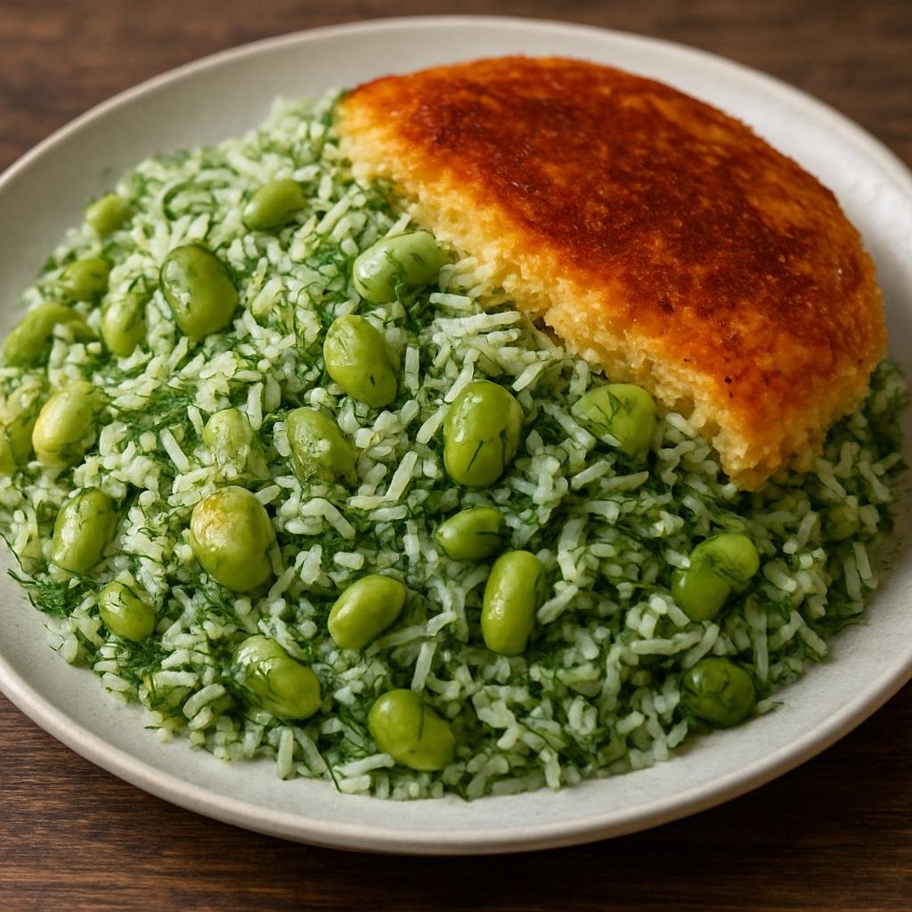 Entree: Iran – Caspian / Gilan – شوید باقلا پلو ➤ Shevid Bāghalā Polo (Rice cooked with fresh dill and fava beans, often served with a crisp tahdig) recipe