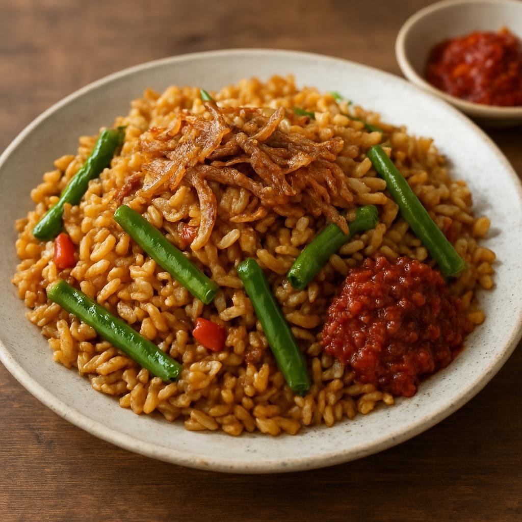 Entree: Singapore – Malay Singapore – Nasi Goreng Kampung (Village-style fried rice with dried anchovies, sambal and long beans) recipe