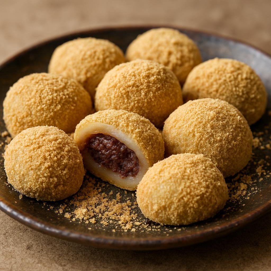 Entree: South Korea – Jeju – 오메기떡 ➤ Omegi-tteok (Small Jeju-style millet rice cakes coated or filled with sweet red bean and roasted soybean powder) recipe