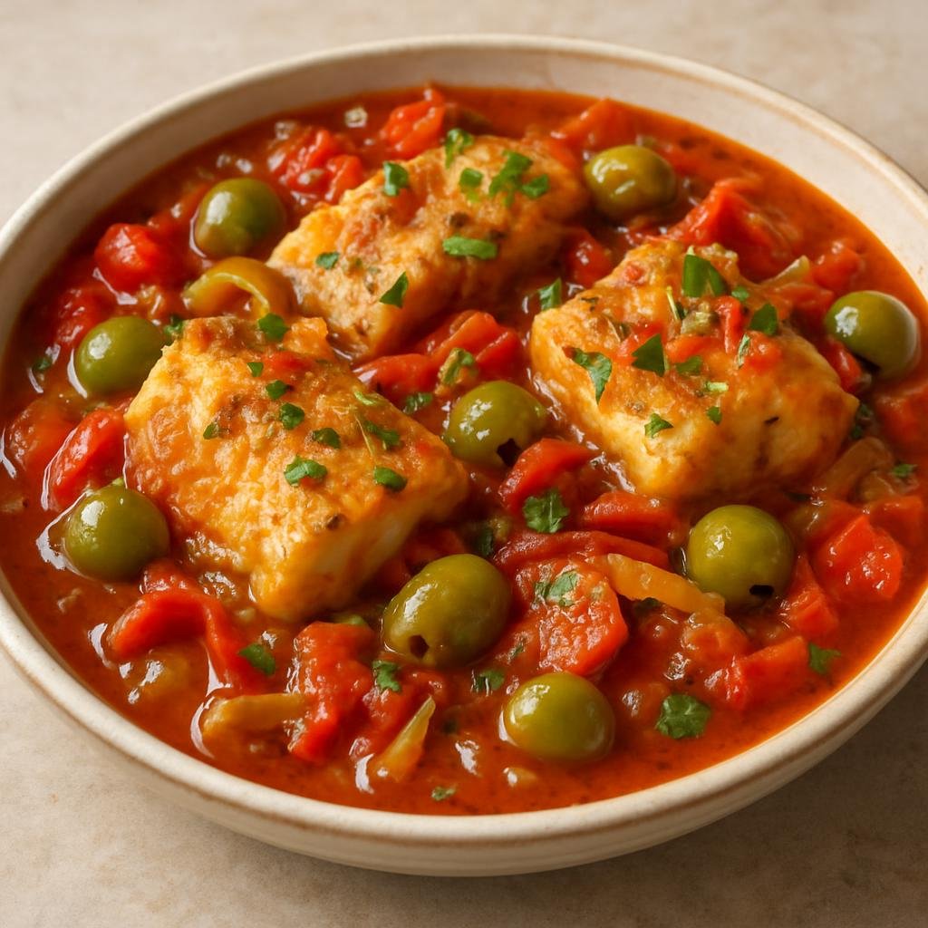 Entree: Bonaire, Sint Eustatius and Saba – Northern Culinary Region – Bacalao (A Caribbean-style salted cod stew simmered with tomatoes, peppers, onions, olives, and herbs) recipe