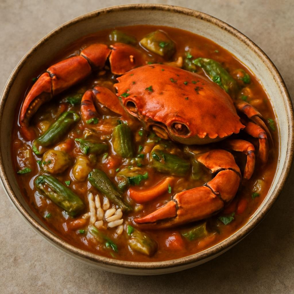 Entree: French Guiana – Northern Culinary Region – Matété de Crabe (Spiced Guianese crab and rice stew cooked with okra, peppers, and aromatic herbs) recipe