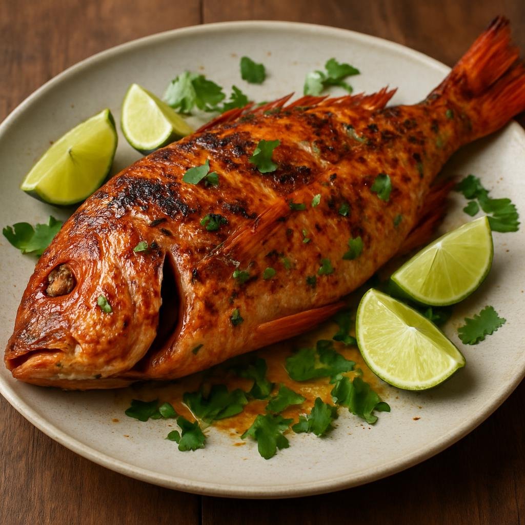 Entree: Mozambique – Southern Culinary Region – Peixe Assado (Coastal-style whole roasted or grilled fish marinated in piri-piri and citrus) recipe