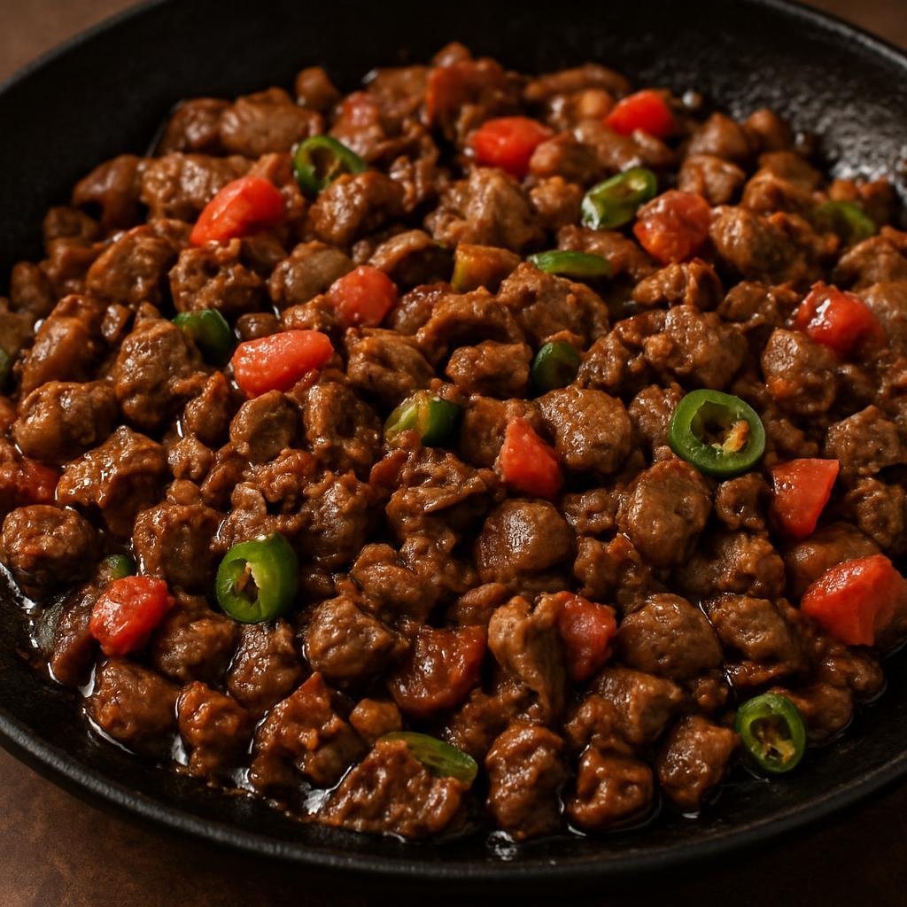 Entree: Pakistan – Karachi – کٹا کٹ ➤ Katakat (Spicy mixed organ meat stir-fry chopped and cooked rapidly on a hot griddle with tomatoes and chilies) recipe