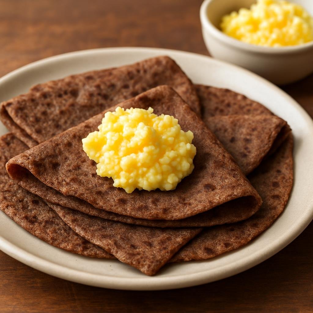Entree: Finland – Karelia – Sultsina (Thin unleavened rye griddle cakes from Karelia, traditionally folded and served with egg butter) recipe
