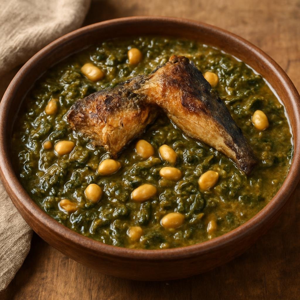 Entree: Burkina Faso – Northern Culinary Region – Babenda (Hearty Burkinabé stew of fermented leafy greens, peanut and smoked fish) recipe