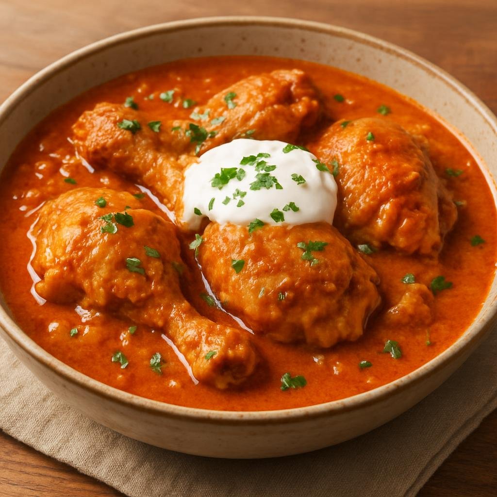 Entree: Hungary – Northern Hungary – Csirkepaprikás (Hungarian chicken stewed in a sweet paprika and onion sauce finished with sour cream) recipe