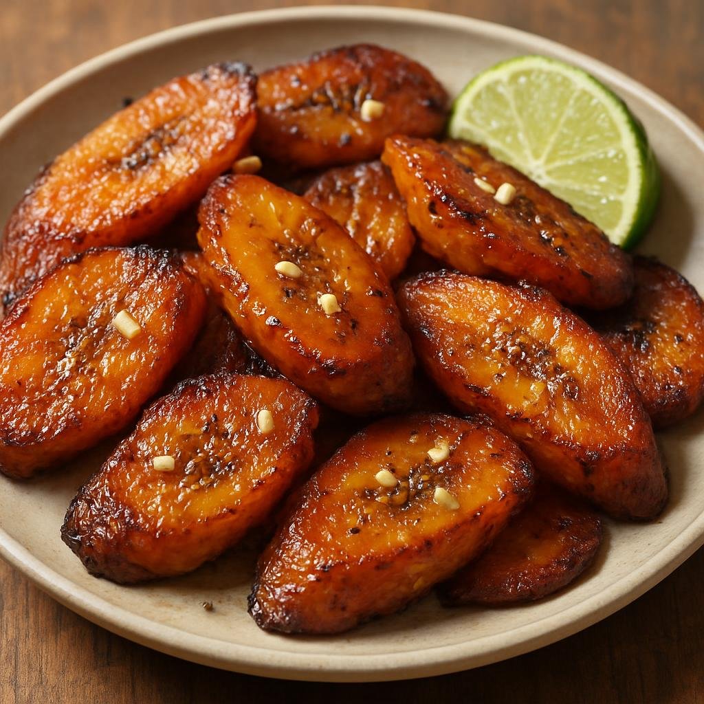 Entree: Suriname – Southern Culinary Region – Bakabana (Caramelized pan-fried ripe plantains seasoned with garlic, lime and pepper) recipe