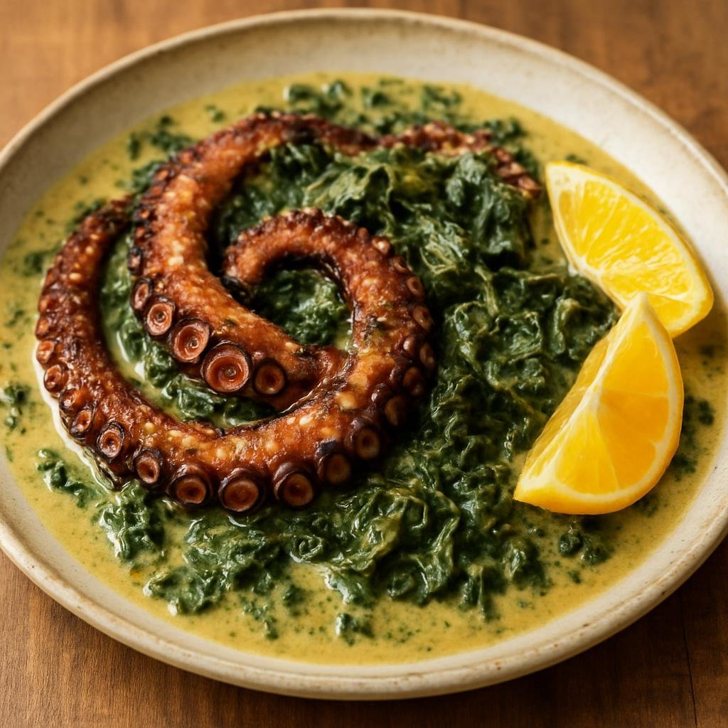Entree: Wallis and Futuna – Southern Culinary Region – Fai'ai Fe'e (Polynesian coconut-braised octopus with taro leaves and citrus) recipe