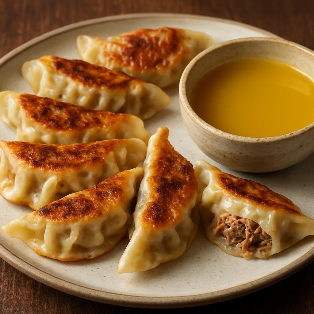 Entree: Brazil – Brazilian Japanese – Gyoza de Pato com Tucupi (Pan-fried Japanese-style dumplings filled with shredded duck and served with Amazonian tucupi sauce) recipe