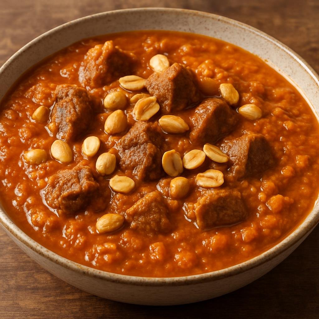 Entree: Nigeria – Hausa-Fulani North – Miyan Taushe (Thick Hausa pumpkin and peanut stew with meat) recipe