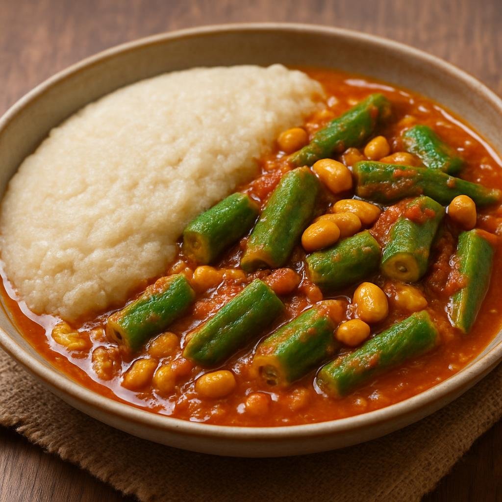 Entree: Burkina Faso – Northern Culinary Region – Dolo (Thick millet porridge served with a spicy peanut-and-okra stew typical of northern Burkina Faso) recipe