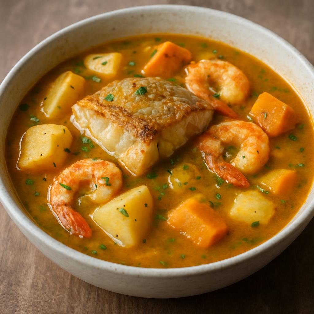 Entree: Costa Rica – Northern Culinary Region – Rondón (Caribbean coconut stew of fish, seafood, and starchy root vegetables) recipe